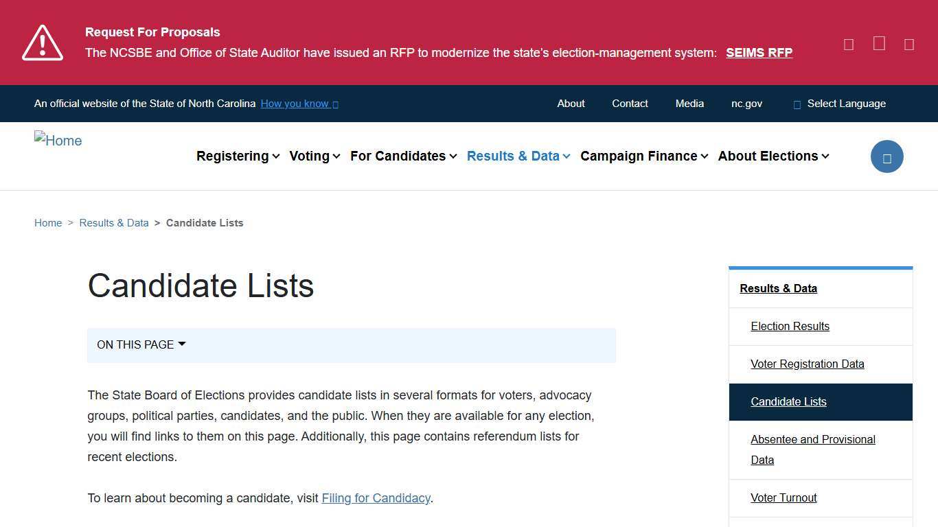 Candidate Lists | NCSBE